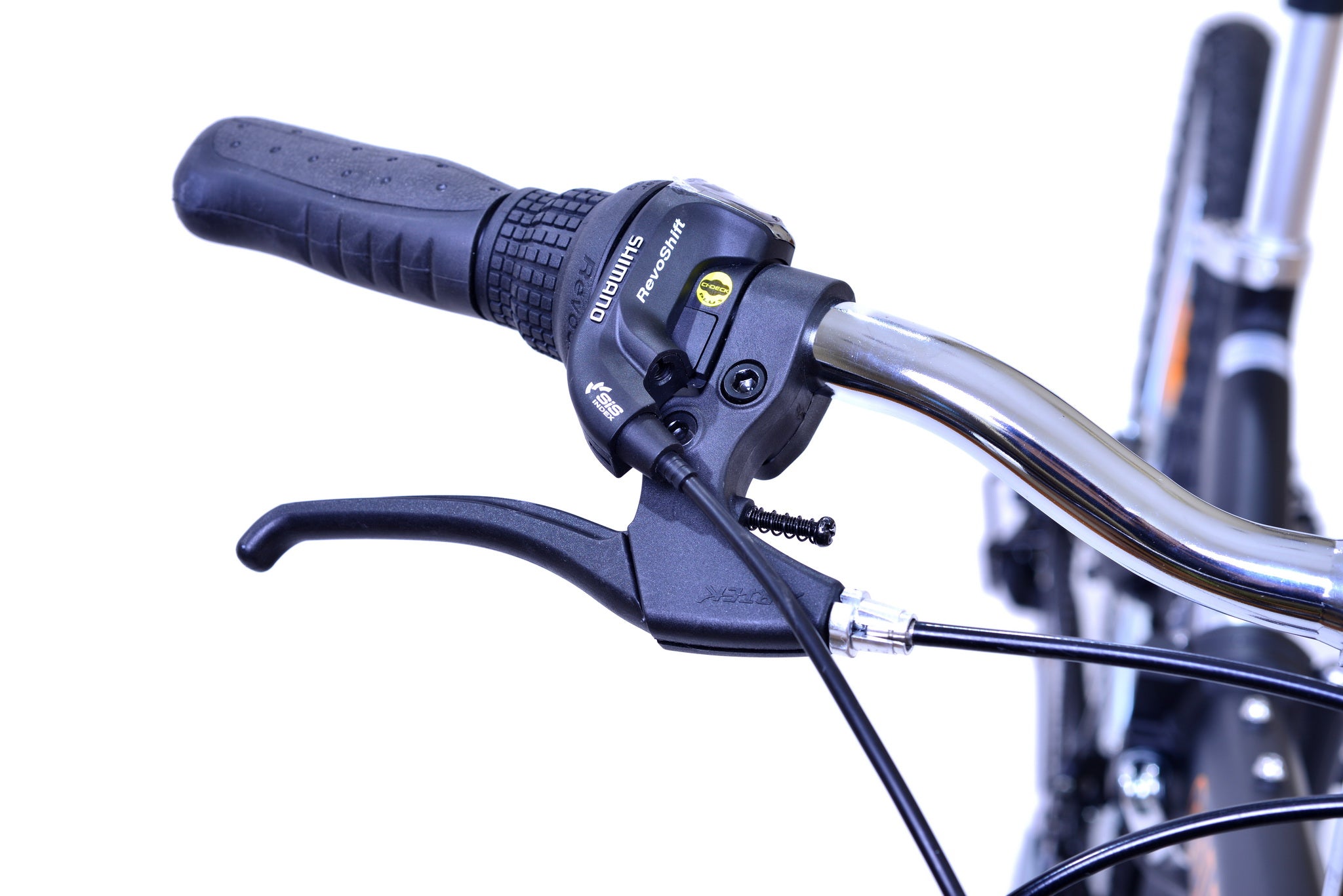 Right handlebar of a bike with a brake and Shimano gearshift, RevoShift.