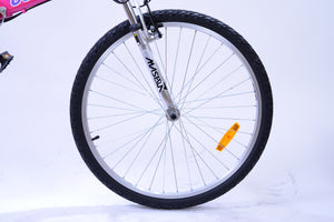 Front wheel of a bicycle.